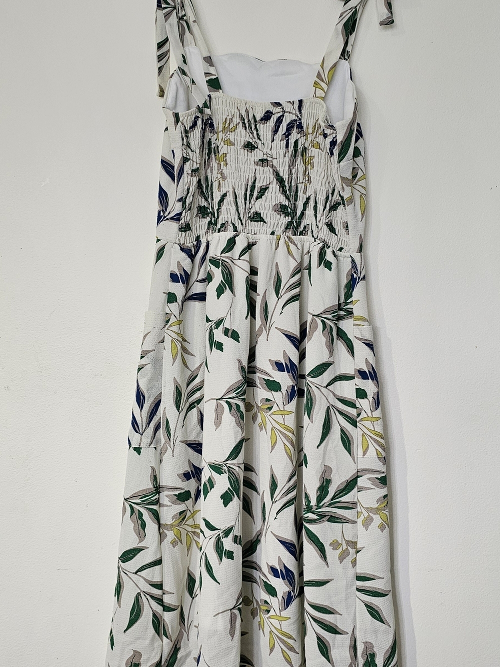 Womens Floral Midi Dress Tie Strap Smocked Sundress White Green
